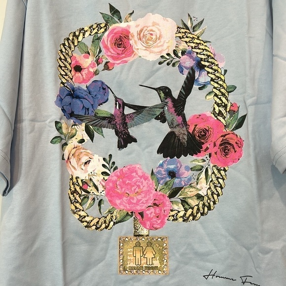 HOMME+FEMME PARADISE CHAIN TEE soft blue short sleeve T-shirt men XXL new w/tag - Picture 4 of 7